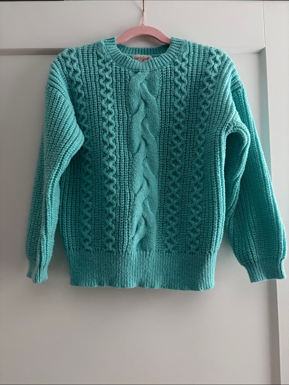 Cat & Jack Teal Cable-Knit Crewneck Sweater
